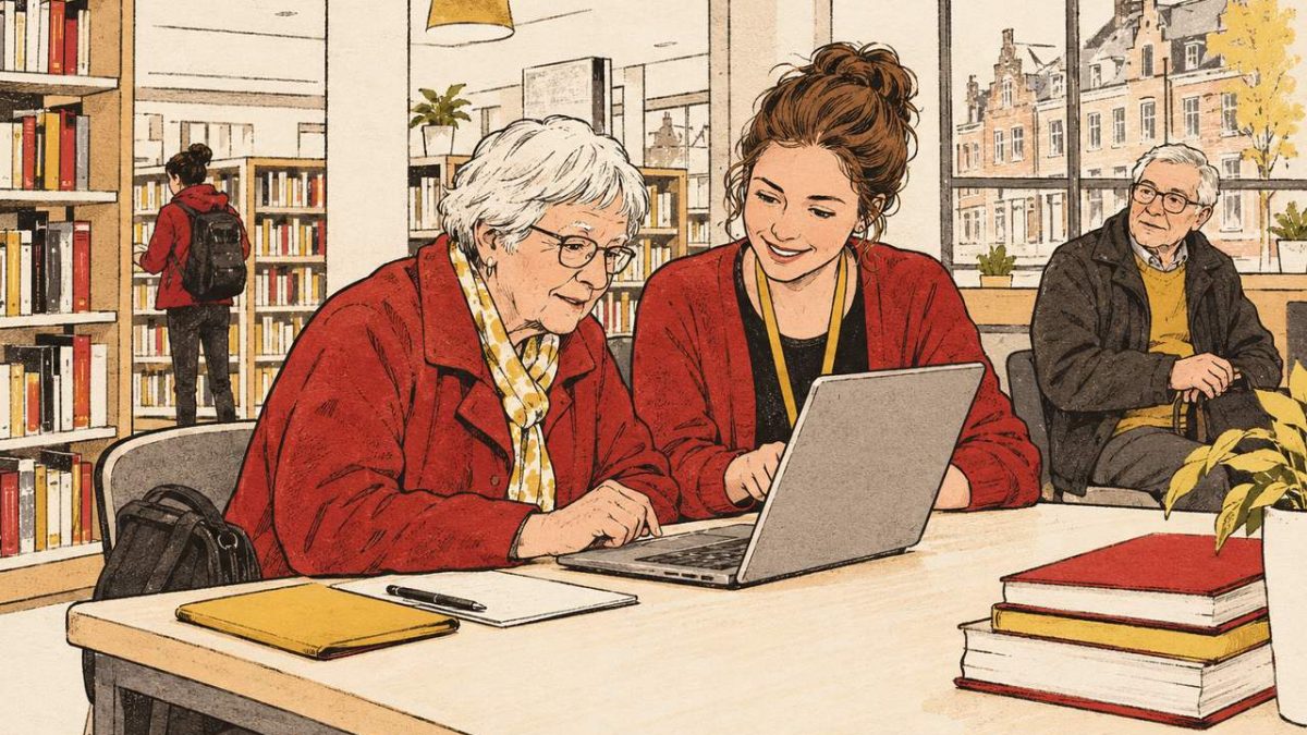 Twee mensen krijgen hulp bij een digitaal loket
