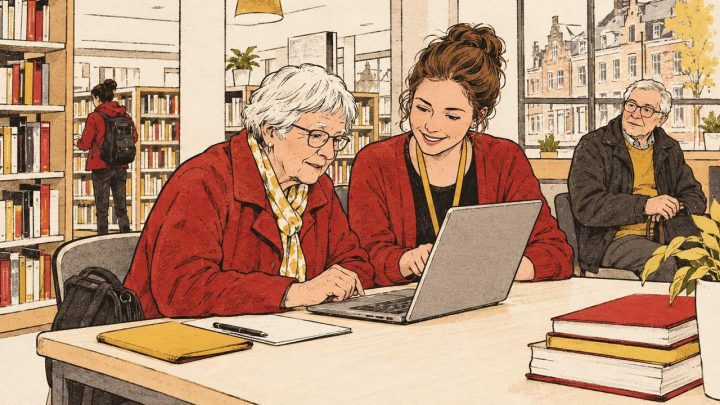 Twee mensen krijgen hulp bij een digitaal loket